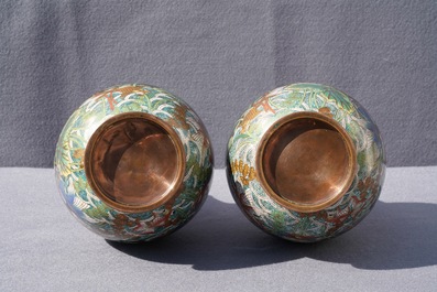 A pair of Chinese cloisonn&eacute; bottle vases, 19th C.